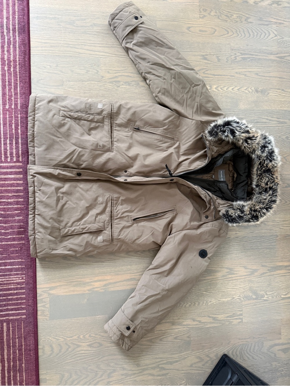 Michael Kors Beige Hooded Parka with Faux Fur Trim